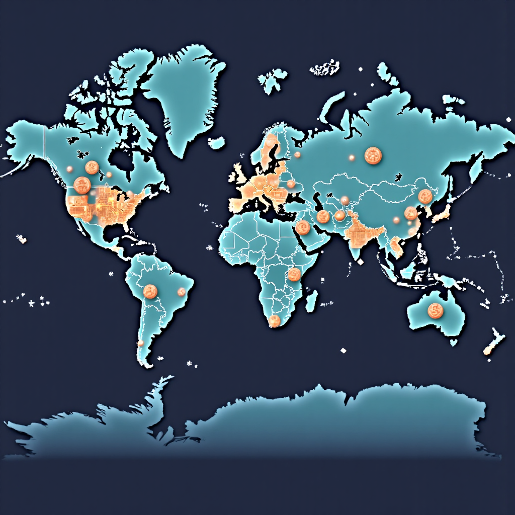 ภาพประกอบสไตล์แบนเรียบสมัยใหม่ แสดงแผนที่โลกที่มีการเชื่อมโยงเรืองแสงจากออสเตรเลียไปยังไทย เน้นการแลกเปลี่ยนสกุลเงินด้วยกราฟิกธนบัตรละเอียดอ่อนและแผนภูมิการเงินนามธรรม ในโทนสีเย็นมืออาชีพ