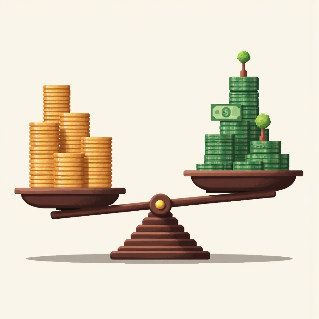 A visual representation of a balance scale with government bonds on one side and stacks of money on the other tipping based on central bank actions