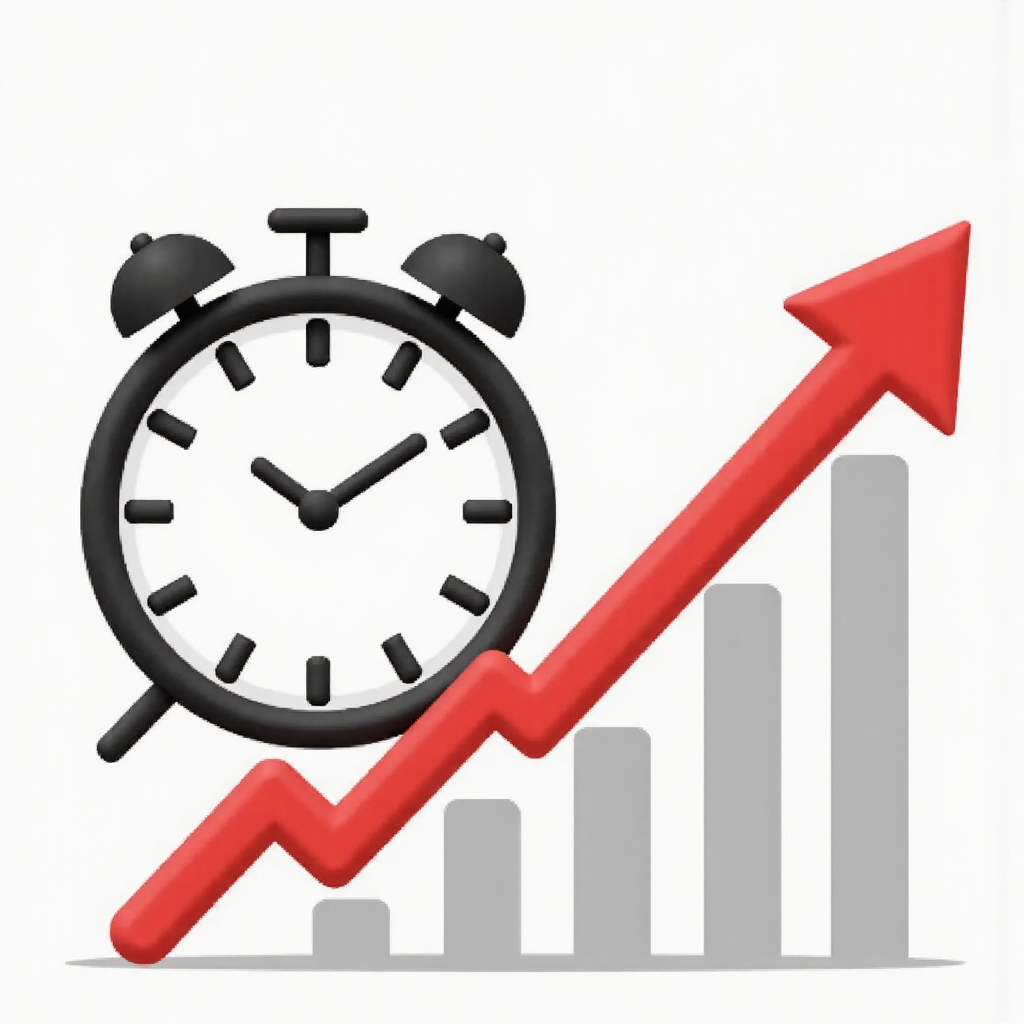 時鐘面疊加在股票圖表上，顯示時間流逝和股價恢復到先前水平，像素藝術風格