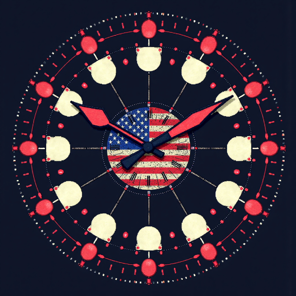 美國股市時區時鐘與全球連接圖示