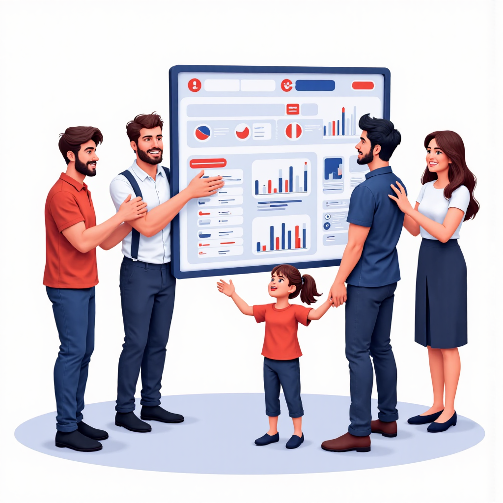 一位幫助角色引導多元小組穿越數位交易平台介面，強調風險管理工具與平台選擇，像素藝術友好風格