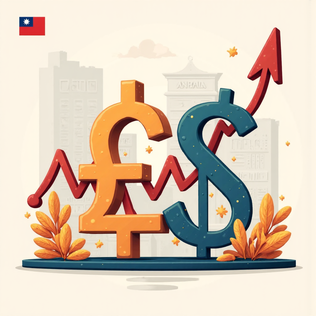 像素藝術風格的貨幣交換圖示，展示匯率波動與台灣元素