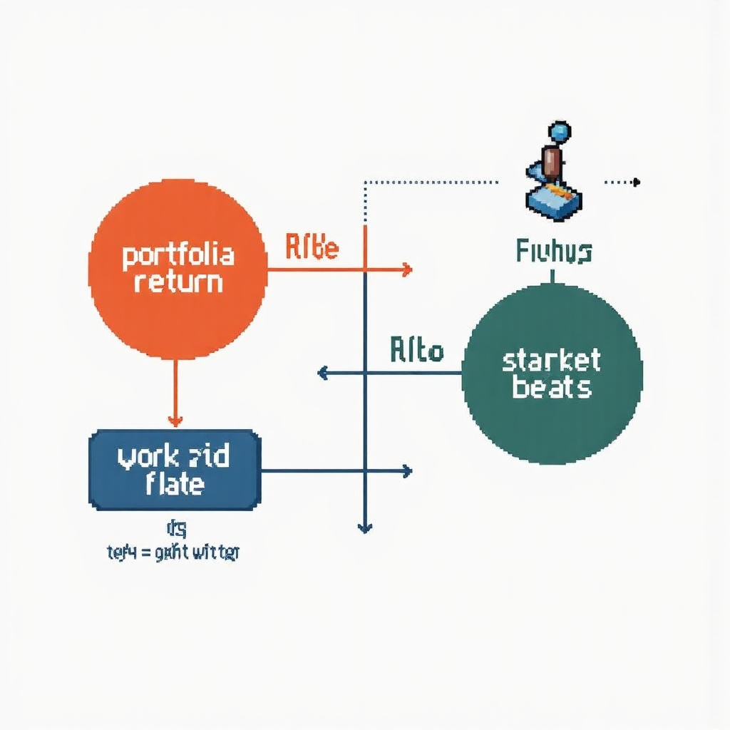 An infographic style illustration showing a simplified formula with interconnected elements representing portfolio return risk-free rate and standard deviation in a vibrant color palette