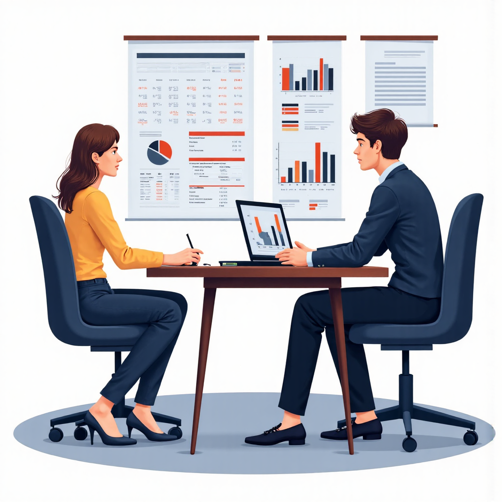 An engaging illustration depicting a business scenario where a manager analyzes financial statements with graphs and charts representing liquidity ratios and cash flow