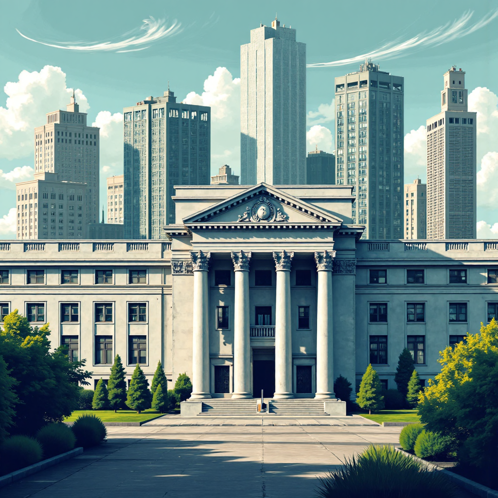 歐洲央行大樓周圍環繞經濟數據流，象徵金融影響的像素藝術插圖