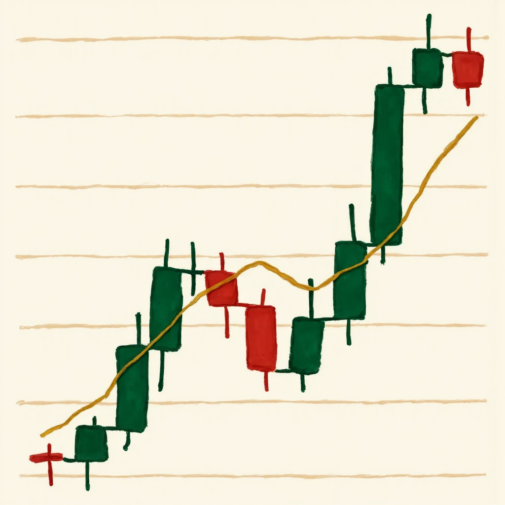 股票圖表中大綠蠟燭突破阻力位,像素藝術風格插圖