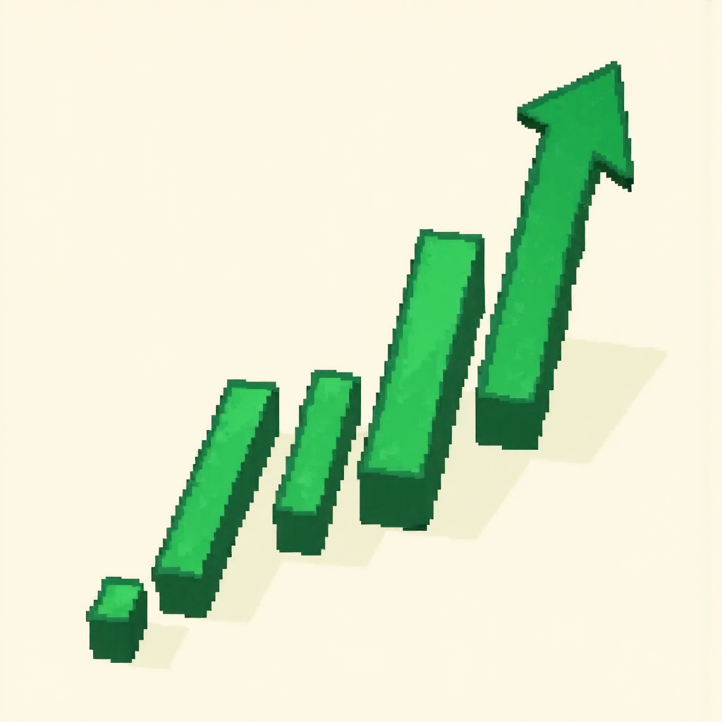 像素藝術風格的綠色大陽線蠟燭,象徵股價強勁上漲趨勢