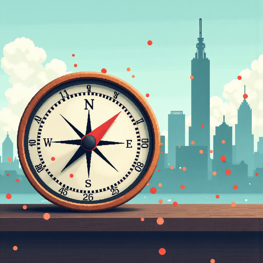 上海綜合指數的像素藝術指南針指向中國股市圖表