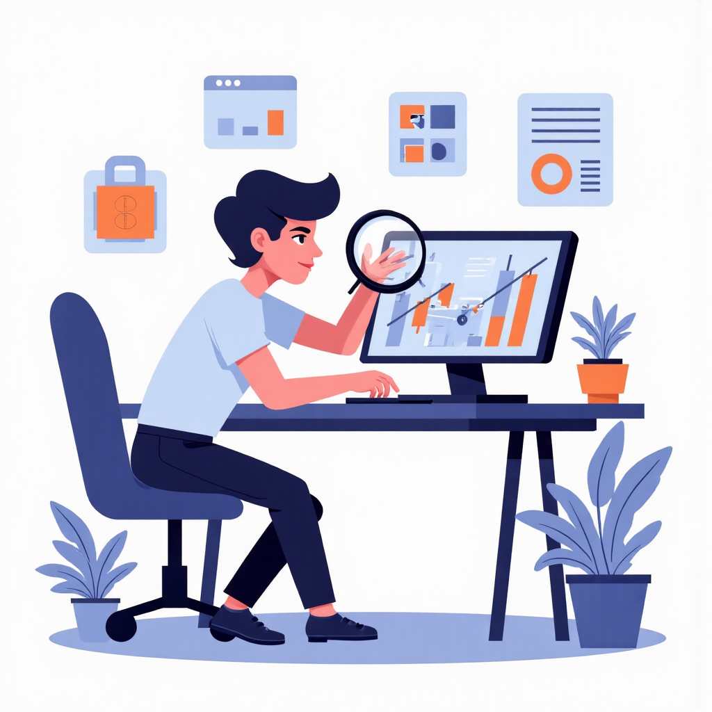 像素藝術風格的投資人細看財務圖表與貨幣符號插圖