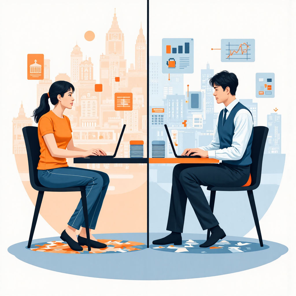 像素藝術風格的台灣投資人比較股市波動圖與美國國債穩定圖,一側混亂一側平穩,強調風險緩解