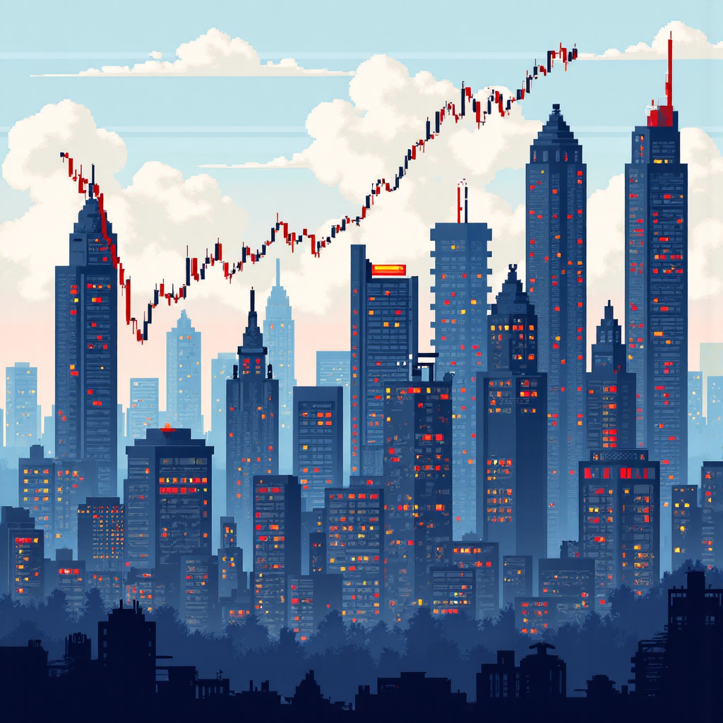 ภาพประกอบแสดงกราฟดัชนีตลาดหุ้นหลากหลายจากทั่วโลกที่ผสานกัน พร้อมแนวโน้มขาขึ้นเบาๆ สื่อถึงการเติบโต