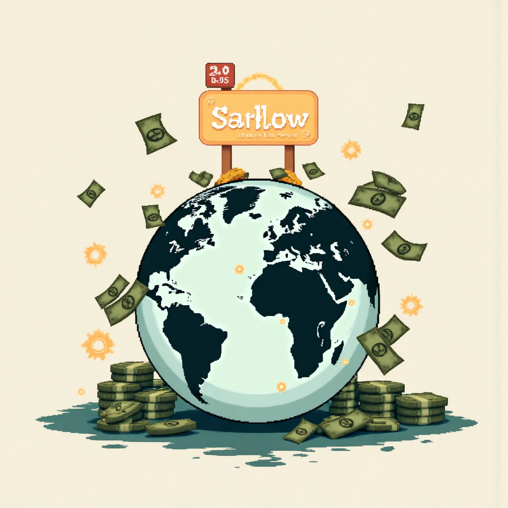 資金跨國流動與利率上升的像素藝術圖,顯示全球資金移動