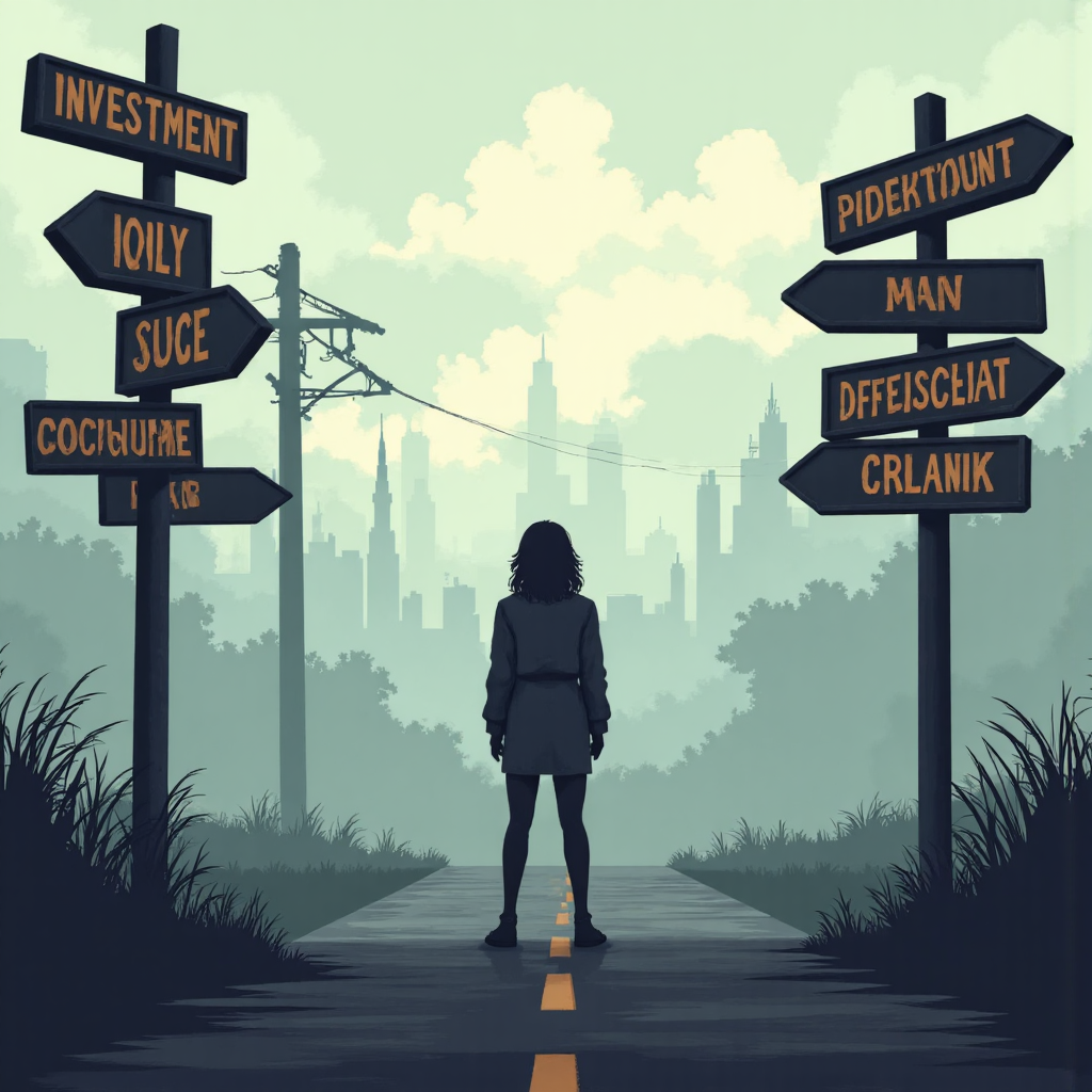 投資與投機決策的十字路口像素藝術插圖