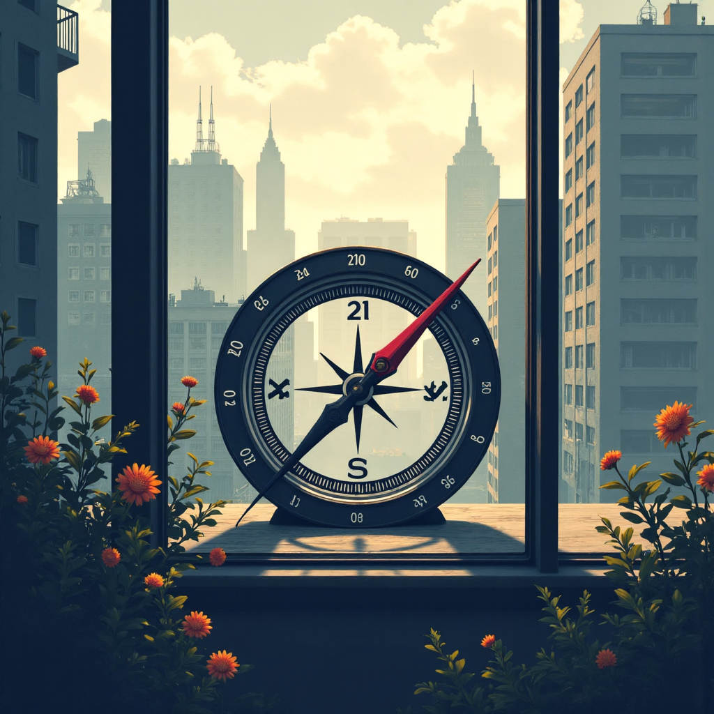 經濟穩定指南針指向 2% 目標的城市景觀圖像