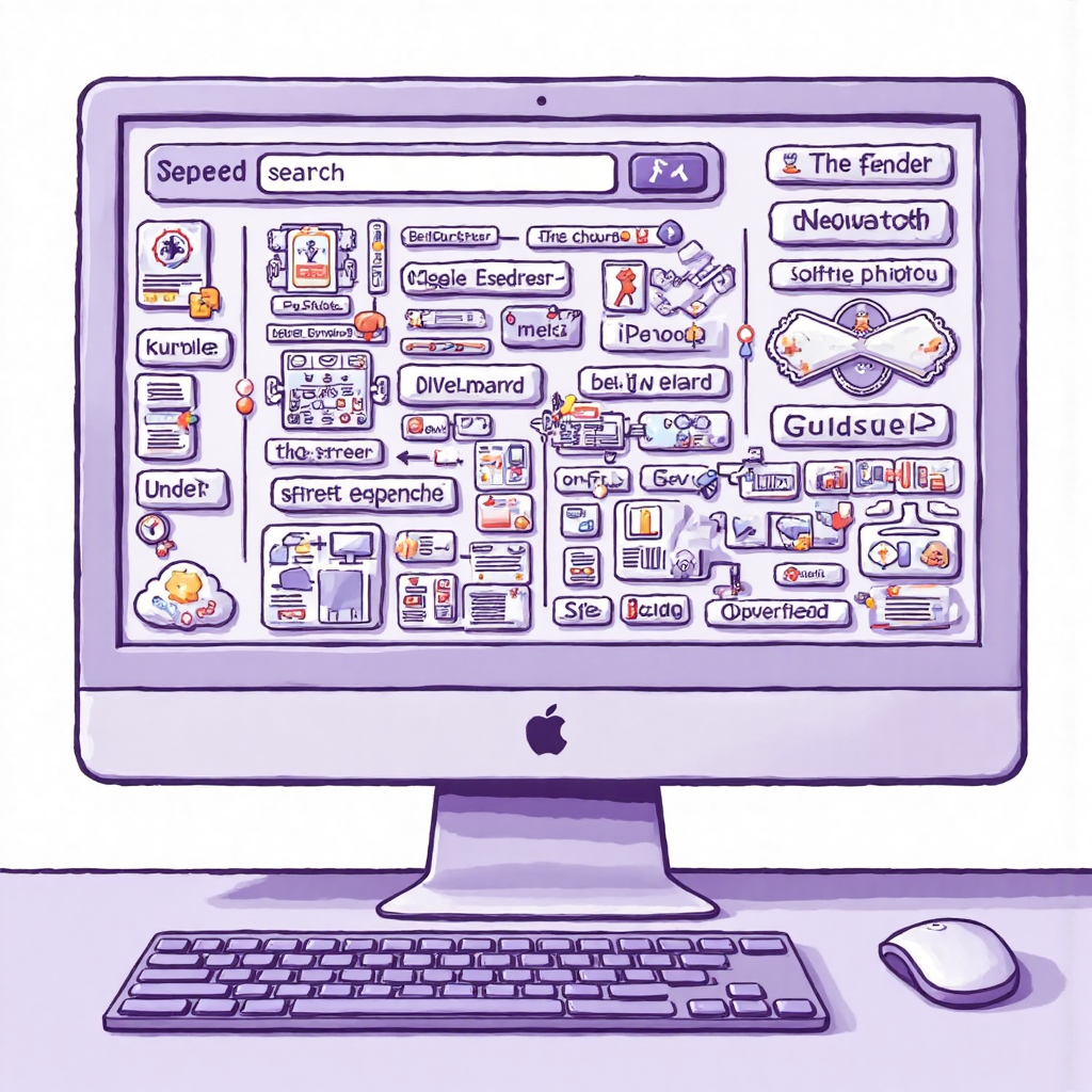 搜尋引擎介面從關鍵字方塊轉變為複雜互聯想法的像素藝術插圖,呈現現代像素遊戲風格