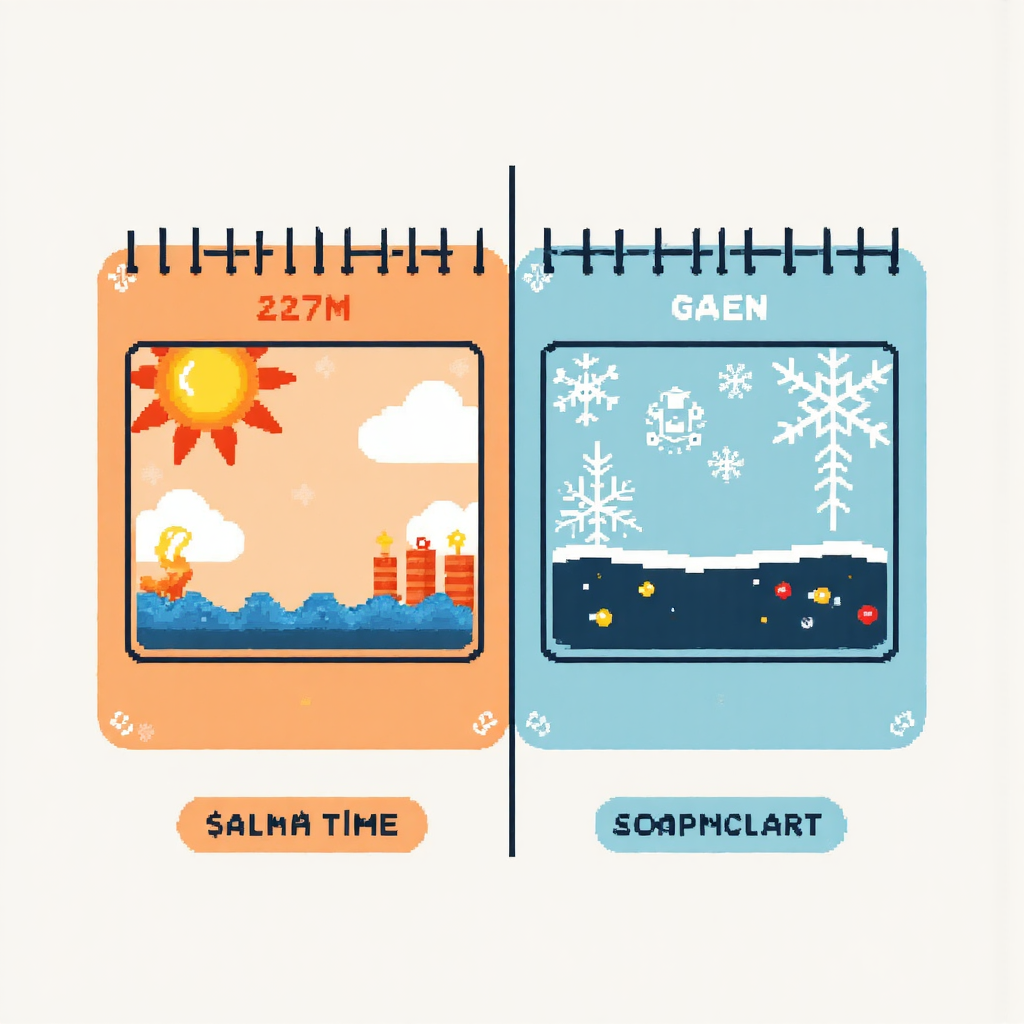 夏令時與冬令時股市日曆比較圖示