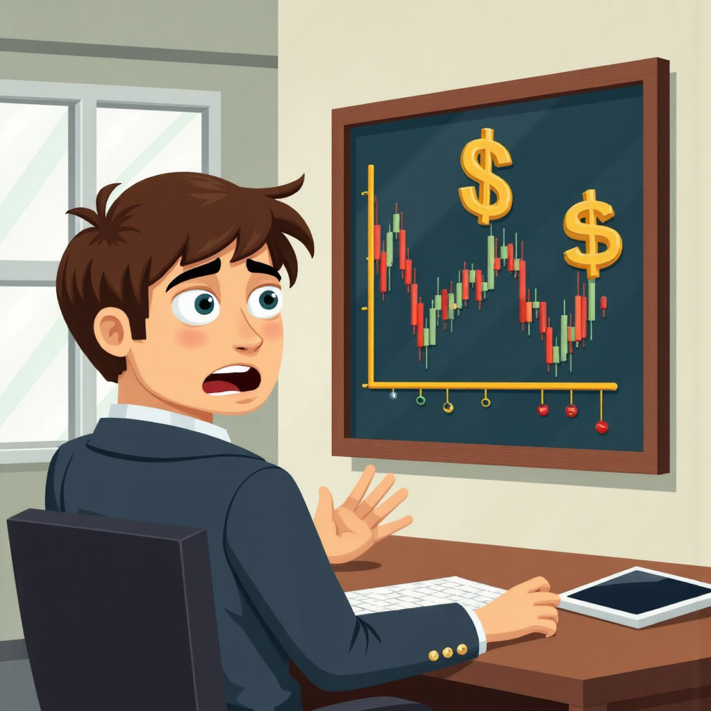 投資者注視市場圖表,強勢美元象徵衝擊下跌黃金價格,描繪經濟波動中的擔憂