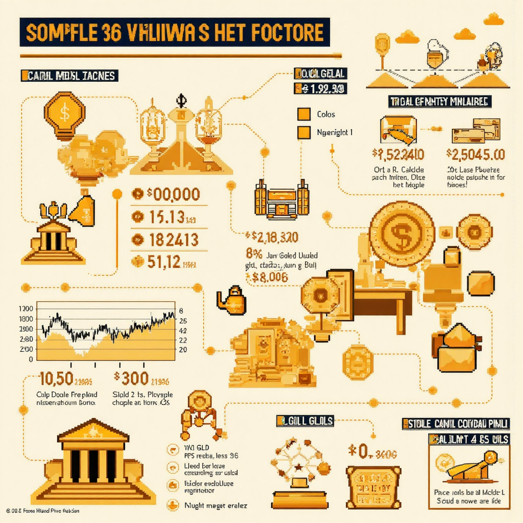 An artistic illustration showcasing the intricate factors influencing gold prices like global economic charts and central bank symbols rendered in a clear and informative visual style