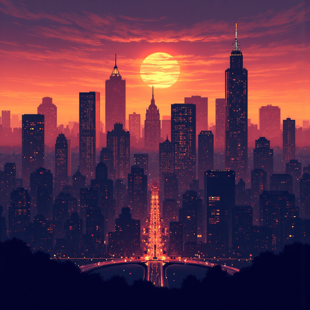 城市天際線象徵金融交易網絡與潛在風險的夜景圖