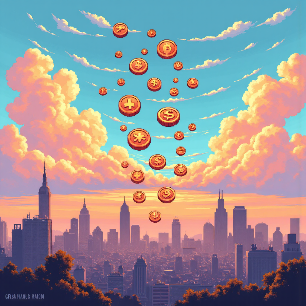 ภาพประกอบพอร์ตการลงทุนที่หลากหลาย เช่น หุ้น พันธบัตร สินค้าโภคภัณฑ์ และอสังหาริมทรัพย์ ลอยอยู่ในอากาศบนพื้นหลังท้องฟ้าสดใส