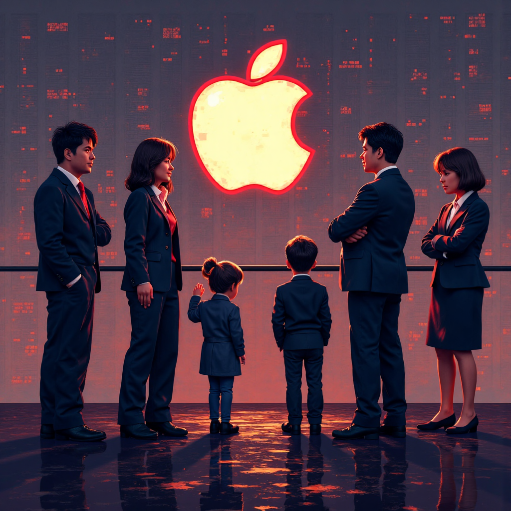 台灣投資者注視發光蘋果標誌與債券圖表的像素藝術插圖