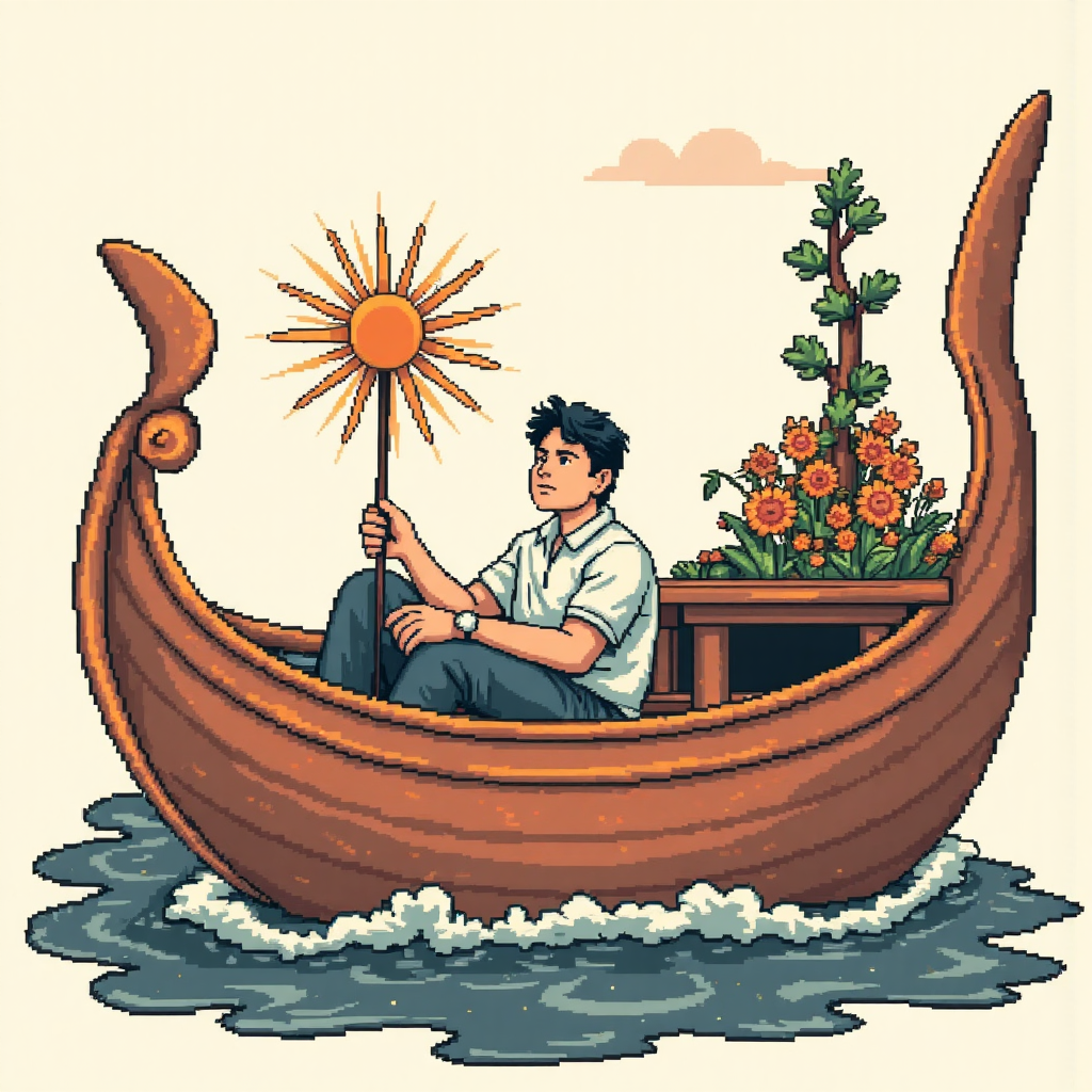 A conceptual illustration depicting a confident trader successfully navigating a volatile market using a falling wedge pattern as a guide with subtle Thai cultural motifs integrated into the background and a sense of controlled risk