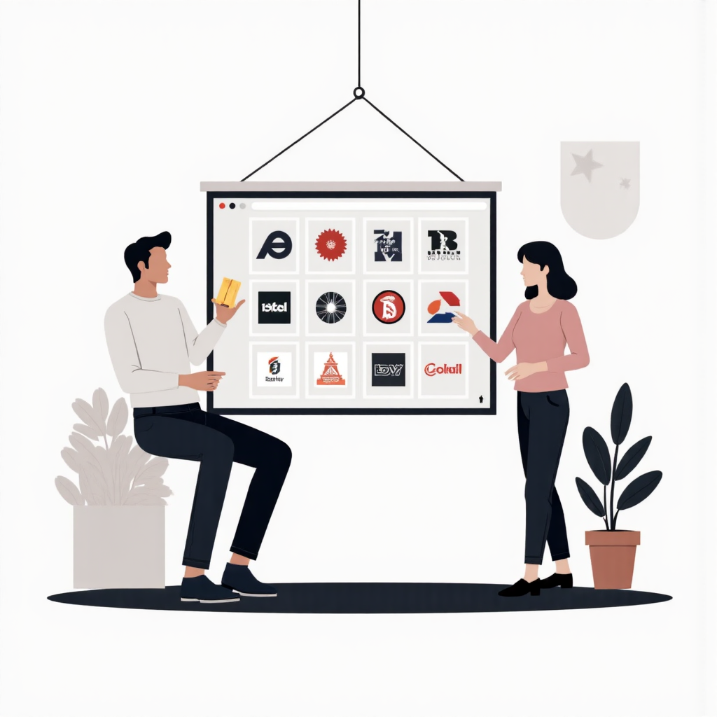 比較不同銀行標誌與貨幣圖示的簡約平面設計插圖